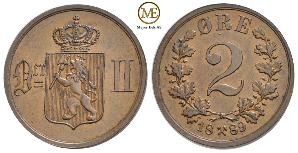 2 øre 1889 Oscar II. Kv.0/01