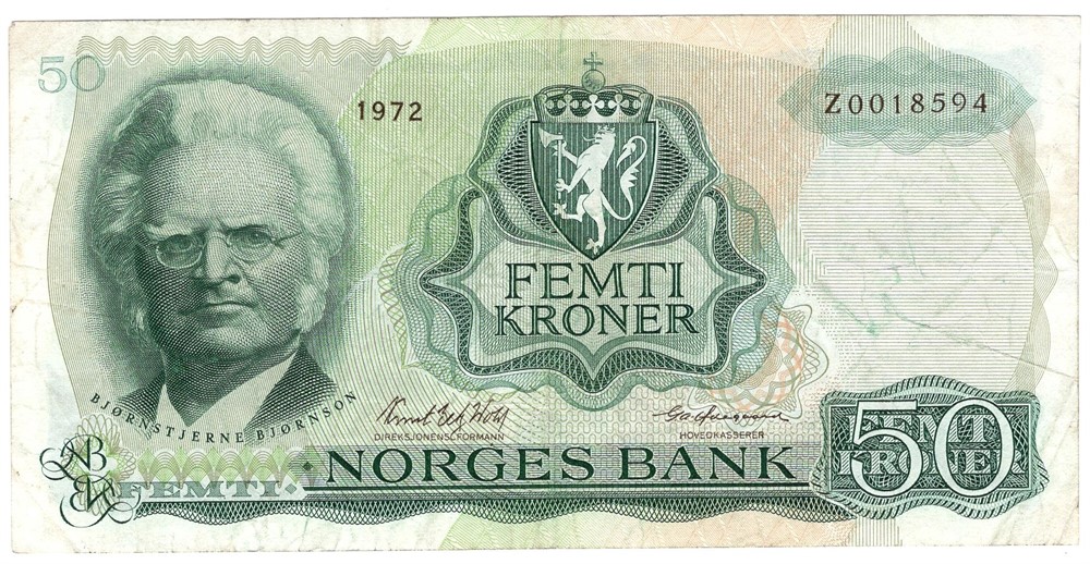 50 kroner 1972 Z.0018594. Erstatningsseddel. R-seddel. Kv.1/1+