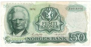 50 kroner 1972 Z.0018594. Erstatningsseddel. R-seddel. Kv.1/1+