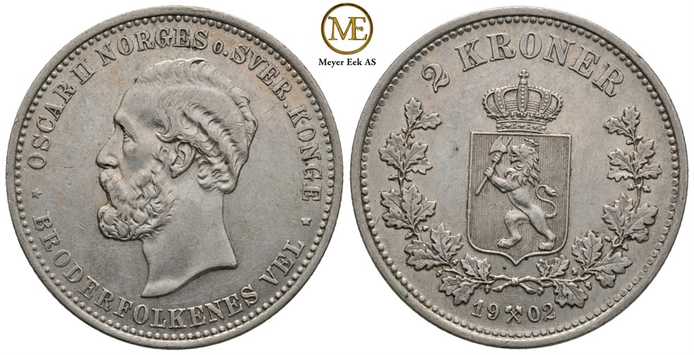 2 kroner 1902 Oscar II. Kv.1+/01