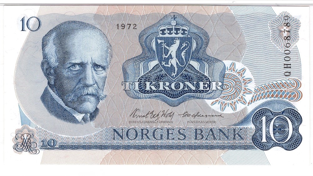 10 kroner 1972 QH erstatningsseddel. Kv.0