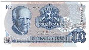 10 kroner 1972 QH erstatningsseddel. Kv.0