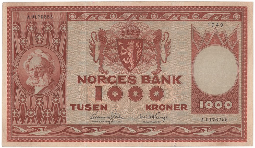1000 kroner 1949 A.0176255. Kv.1+