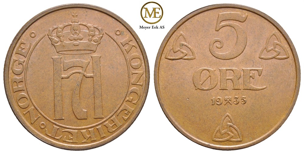 5 øre 1935 Haakon VII. Kv.0