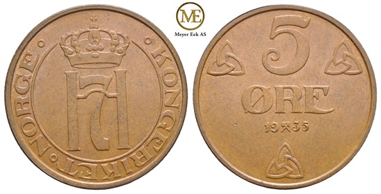 5 øre 1935 Haakon VII. Kv.0