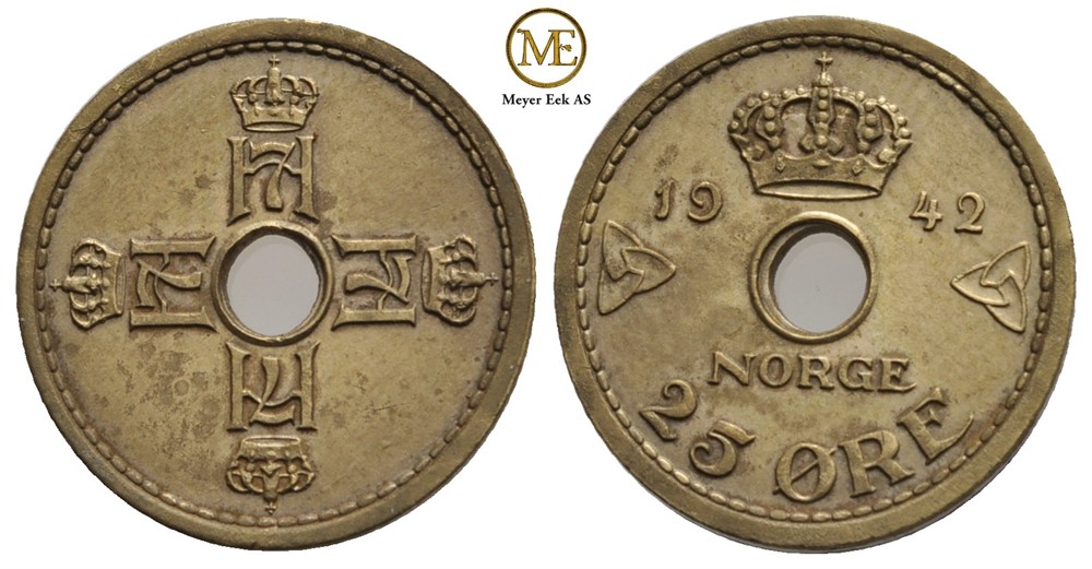 25 øre 1942 Hakoon VII. London Utg. Kv.0/01