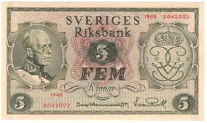 5 kronor 1948 Kv.0