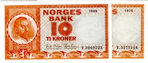 10 kroner 1969 T og 1970 Y Kv.0 og 0/01