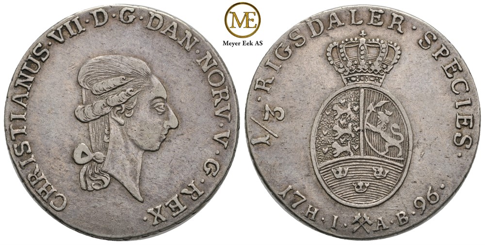 1/3 speciedaler 1796 Christian VII. HIAB. Kv.1+