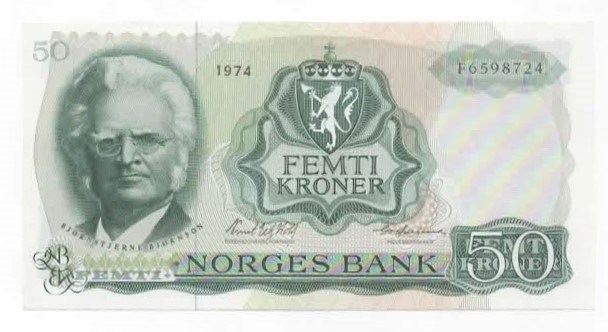 Norge 50 kroner 1974 F kv. 0