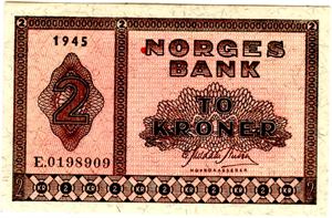 2 kroner 1945 E Kv.0  liten flekk