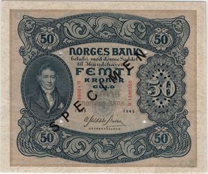 50 kroner 1945 D.1506500. Specimen. PMG.65