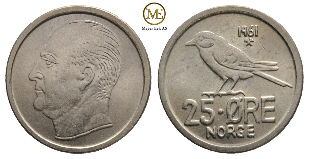25 øre 1961 Olav V. Kv.0