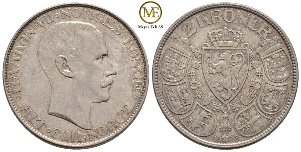 2 kroner 1908 Haakon VII. Kv.0/01