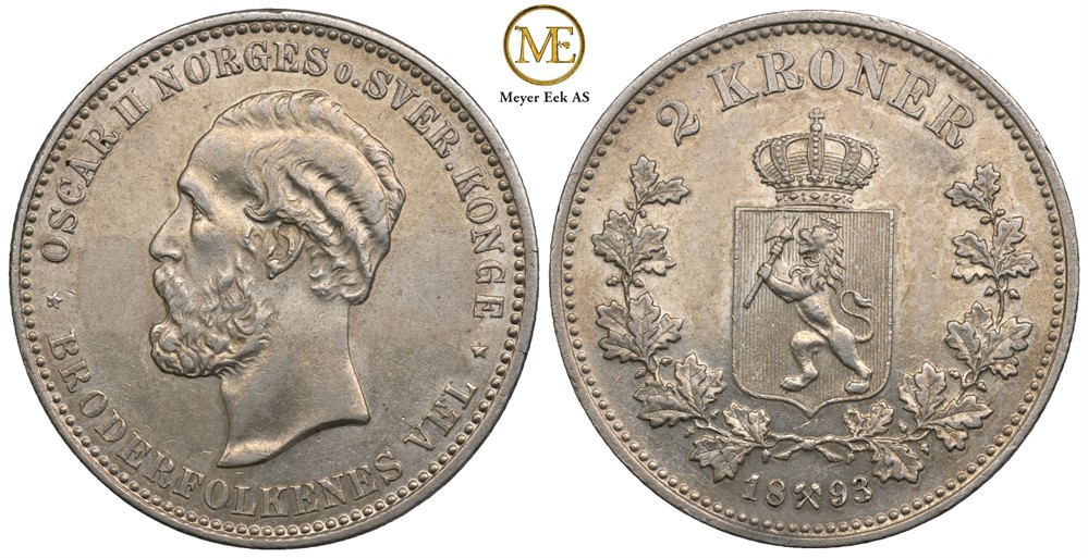 2 kroner 1893 Oscar II. Kv.0