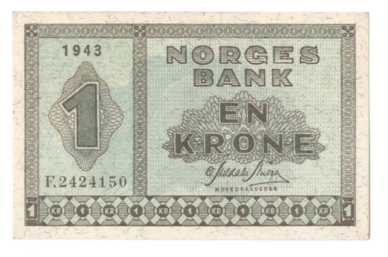 1 krone 1943 F kv. 0