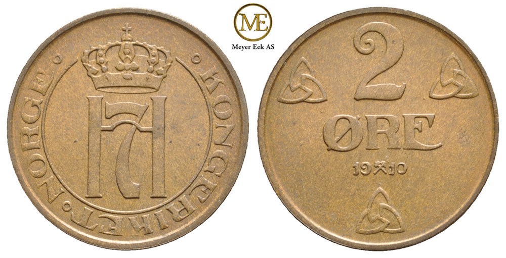 2 øre 1910 Haakon VII. Kv.0