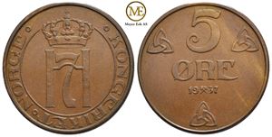 5 øre 1937 Haakon VII. Kv.0