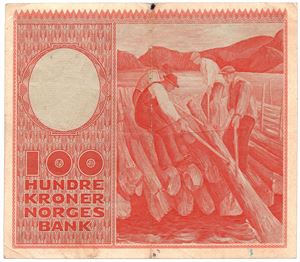 100 kroner 1954 Z.0192222. Erstatningsseddel. 44b. R-seddel. Kv.1