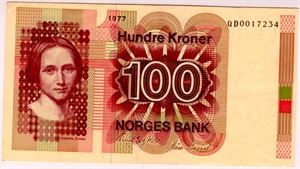 100 kroner 1977 QD erstatning Kv.1+