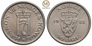 50 øre 1953 Haakon VII. Kv.0