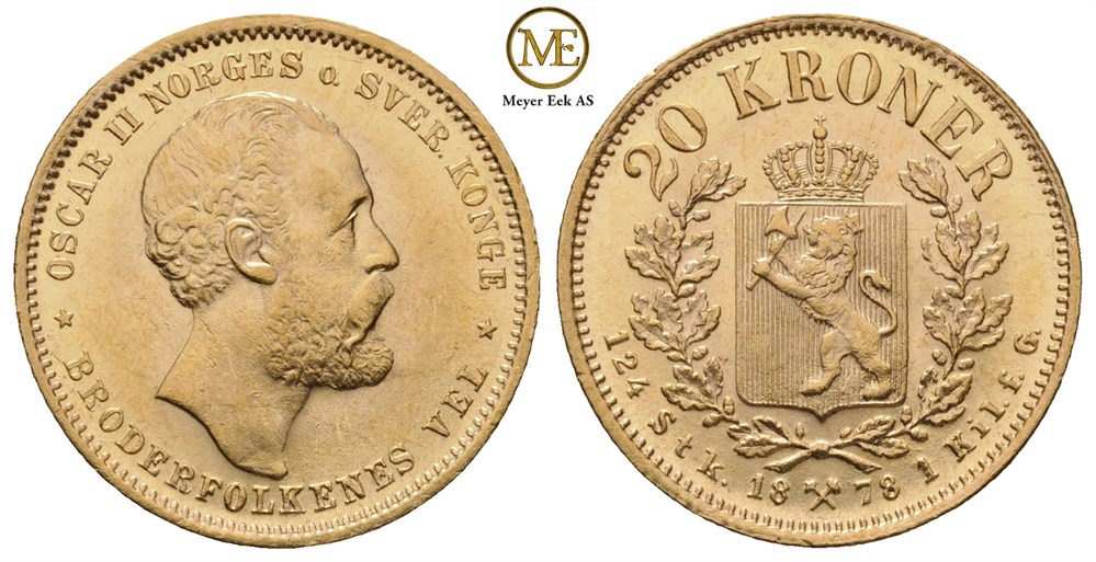 20 kroner 1878 Oscar II. Kv.0/01