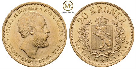 20 kroner 1878 Oscar II. Kv.0/01