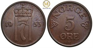 5 øre 1953 Haakon VII. Kv.0