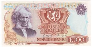 1000 kroner 1980 B.3557351. Kv.0/01