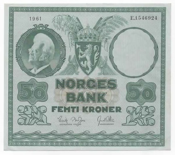 Norge 50 kroner 1961 E kv. 1+