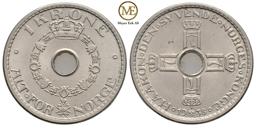 1 krone 1938 Haakon VII. Kv.0/01
