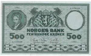 500 kroner 1960 A.1136199. Kv.1/1+