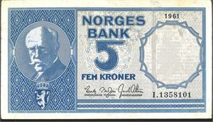 5 kr 1961I kv. 1 meget pen