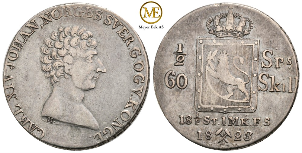 1/2 speciedaler 1823 Carl XIV Johan. Kv.1/1+