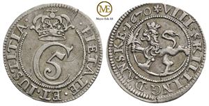 8 skilling 1670 Christian V. Kv.1+/01