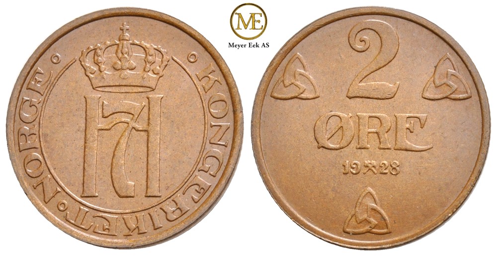 2 øre 1928 Haakon VII. Kv.0