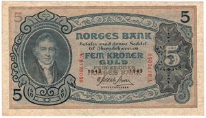 5 kroner 1943 V.8170059. Kv.0