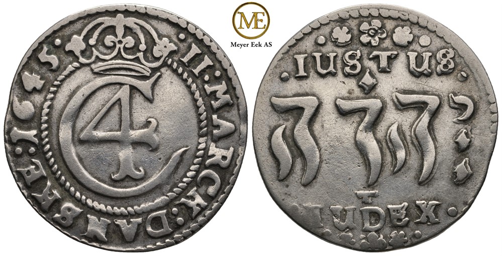 2 mark 1645 Christian IV. Kv.1/1+