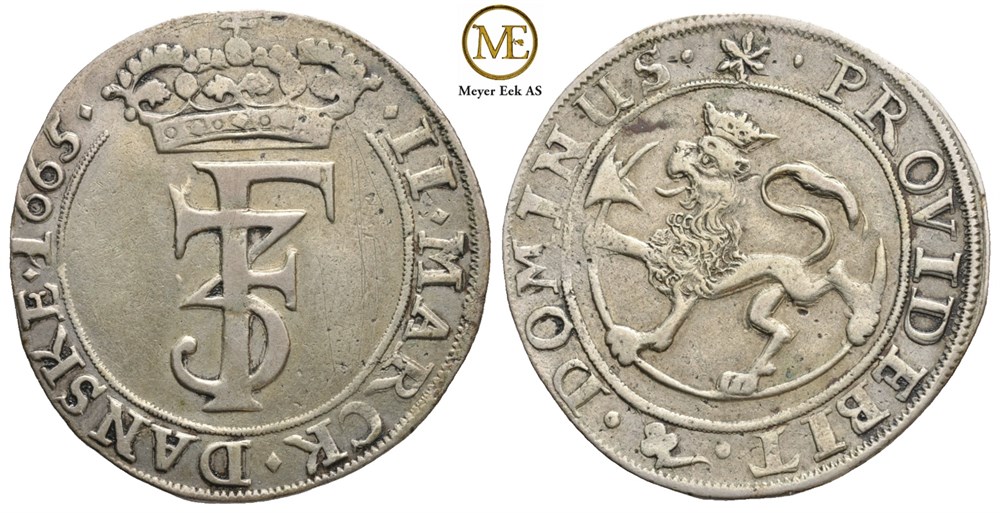2 mark 1665 Frederik III. Kv.1+