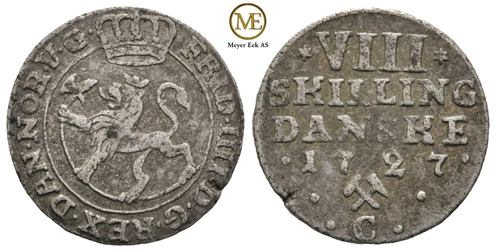 8 skilling 1727 Frederik IV. Kv.1