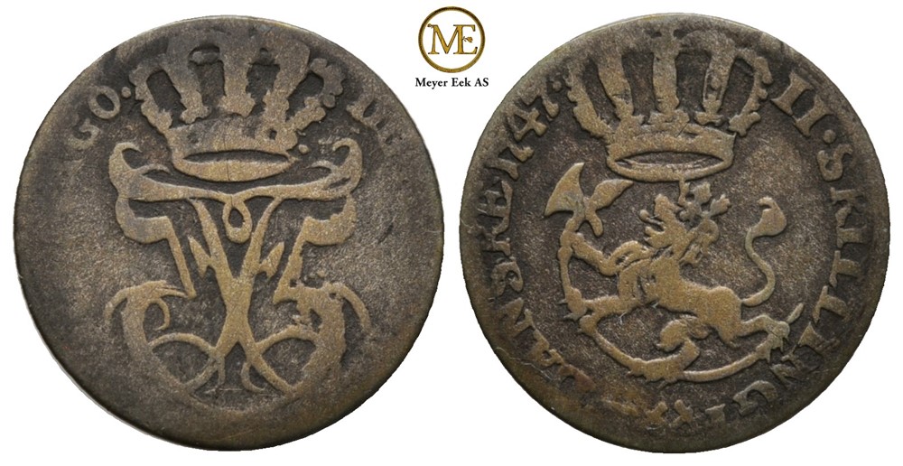 2 skilling 1747 Frederik V. NMD.24. Kv.1/1-