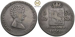 1/2 speciedaler 1821 Carl XIV Johan. Kv.1/1+