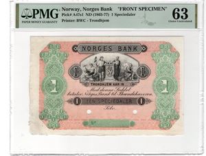 1 Speciedaler 1865-76 Specimen. Prøveseddel. Kv.0/01