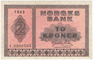 2 kroner 1943 C.0269593. Kv.01