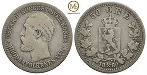 50 øre 1880 Oscar II. Kv.1-