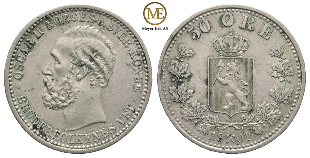 50 øre 1901 Oscar II. Kv.01