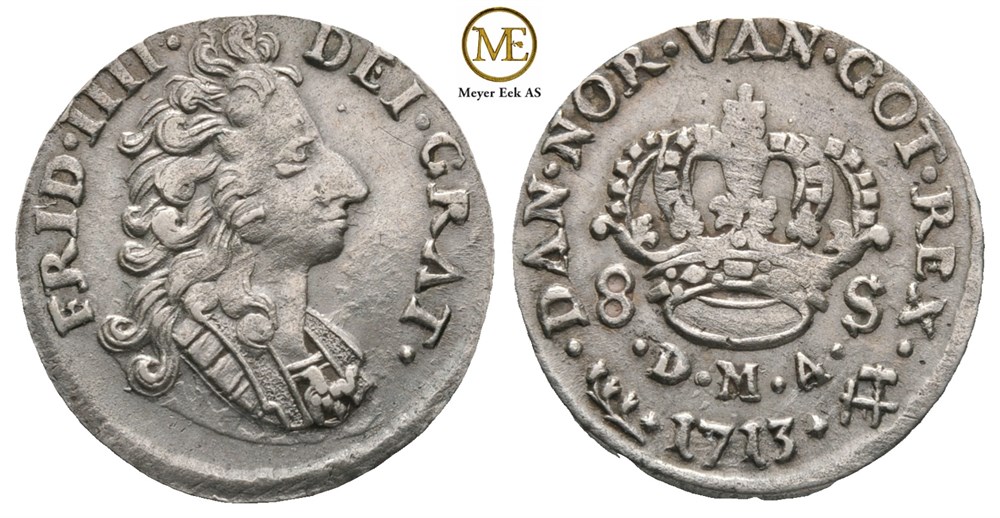 8 skilling 1713 Frederik IV Kv.1+