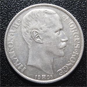 1 krone 1908 pp kv. 1+/01