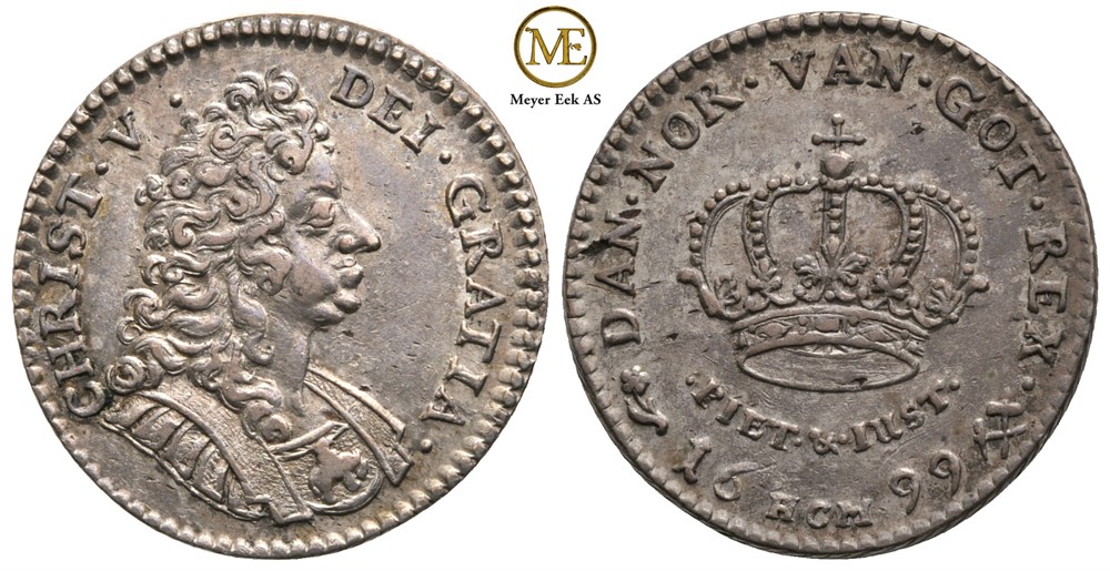 Mark/16 skilling 1699 Christian V. Kv.0/01