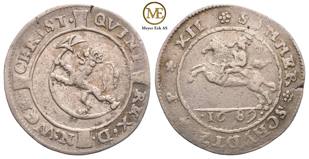 12 skilling 1689 Christian V. Kv.1/1+